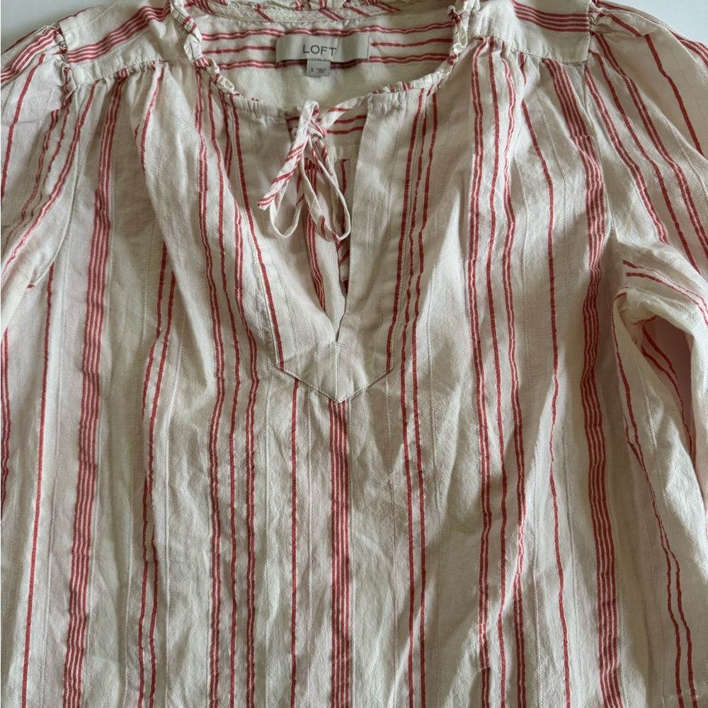 LOFT 100% Cotton Striped Peasant Blouse Small. 🌸 - Picture 3 of 7